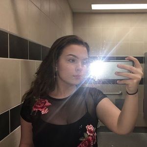 Black Mesh Tee w/ Roses